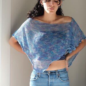 Blue Knit Poncho